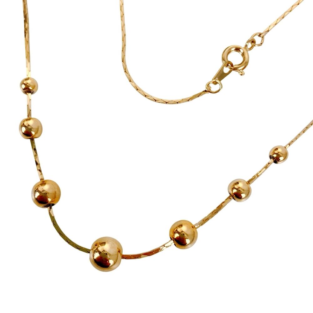 Y2K Gold Tone Station Bead Necklace 18" Faceted Chain Vintage Minimalist Jewelry